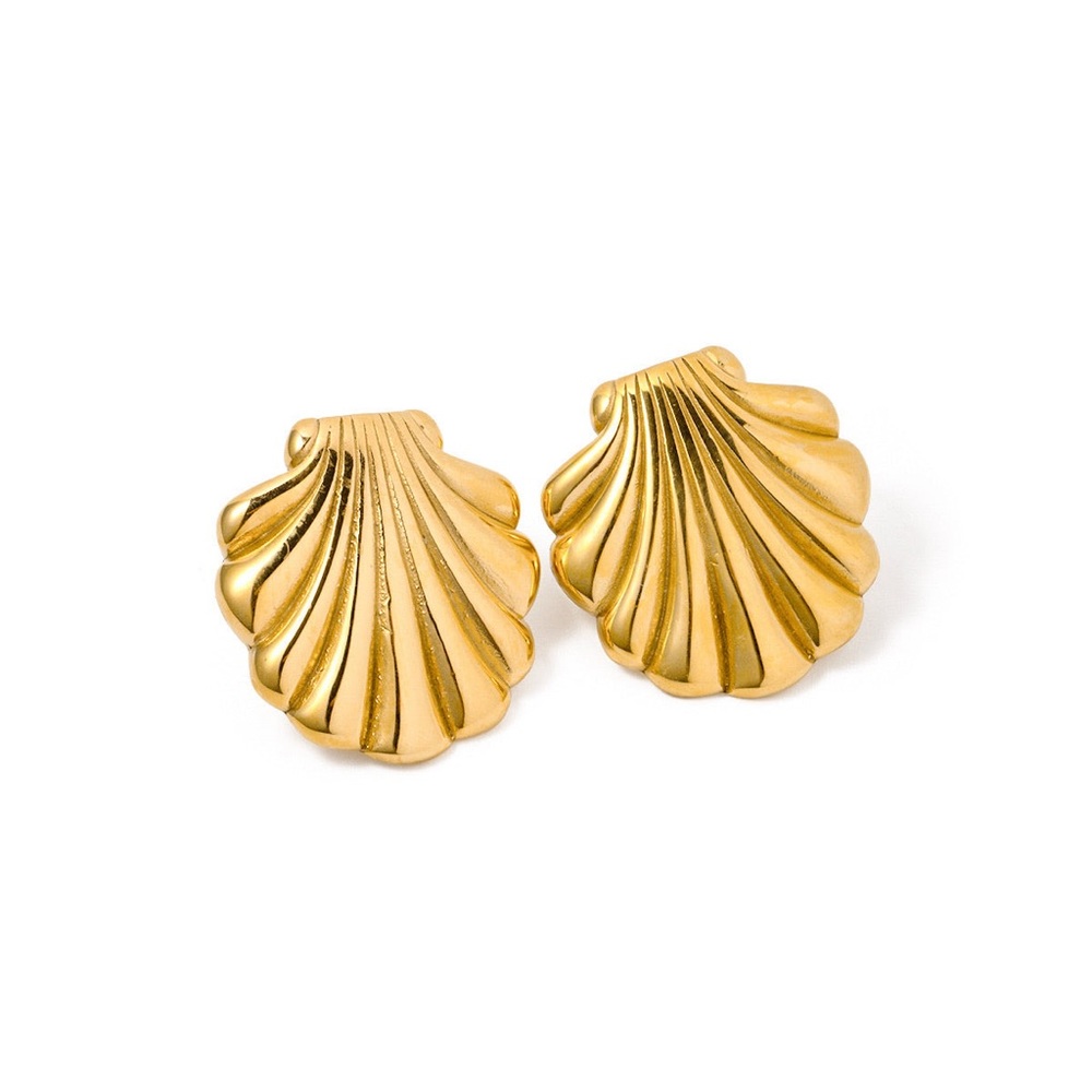 18K Hold Gold Shell Earrings*Chunky Gold Statement Ocean Beach Summer*JD